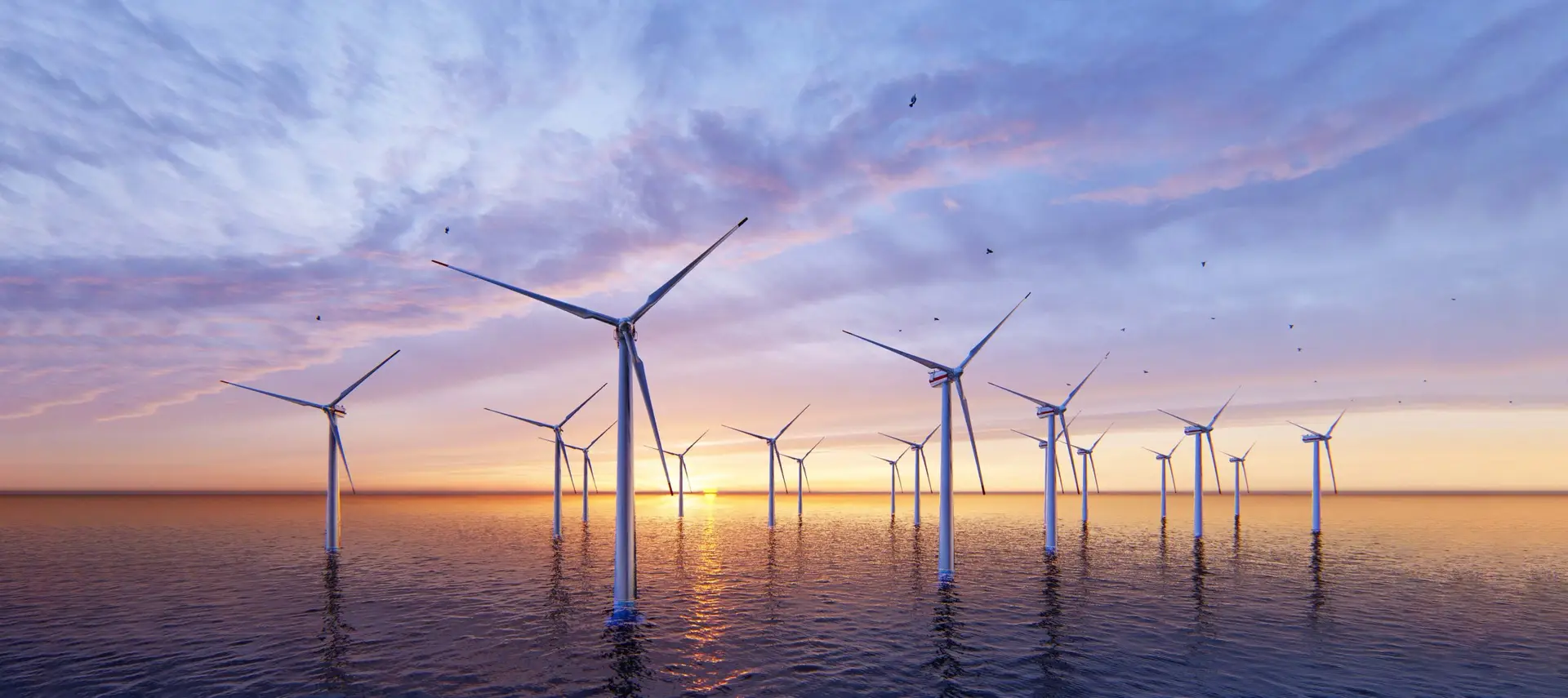 Ocean Wind Farm. Windmill farm in the ocean. Offshore